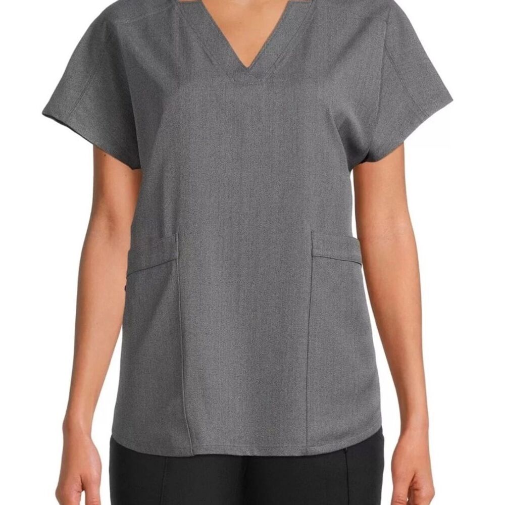 ClimateRight Women's Gray V-Neck Scrub Top:. L Short Sleeve Workwear